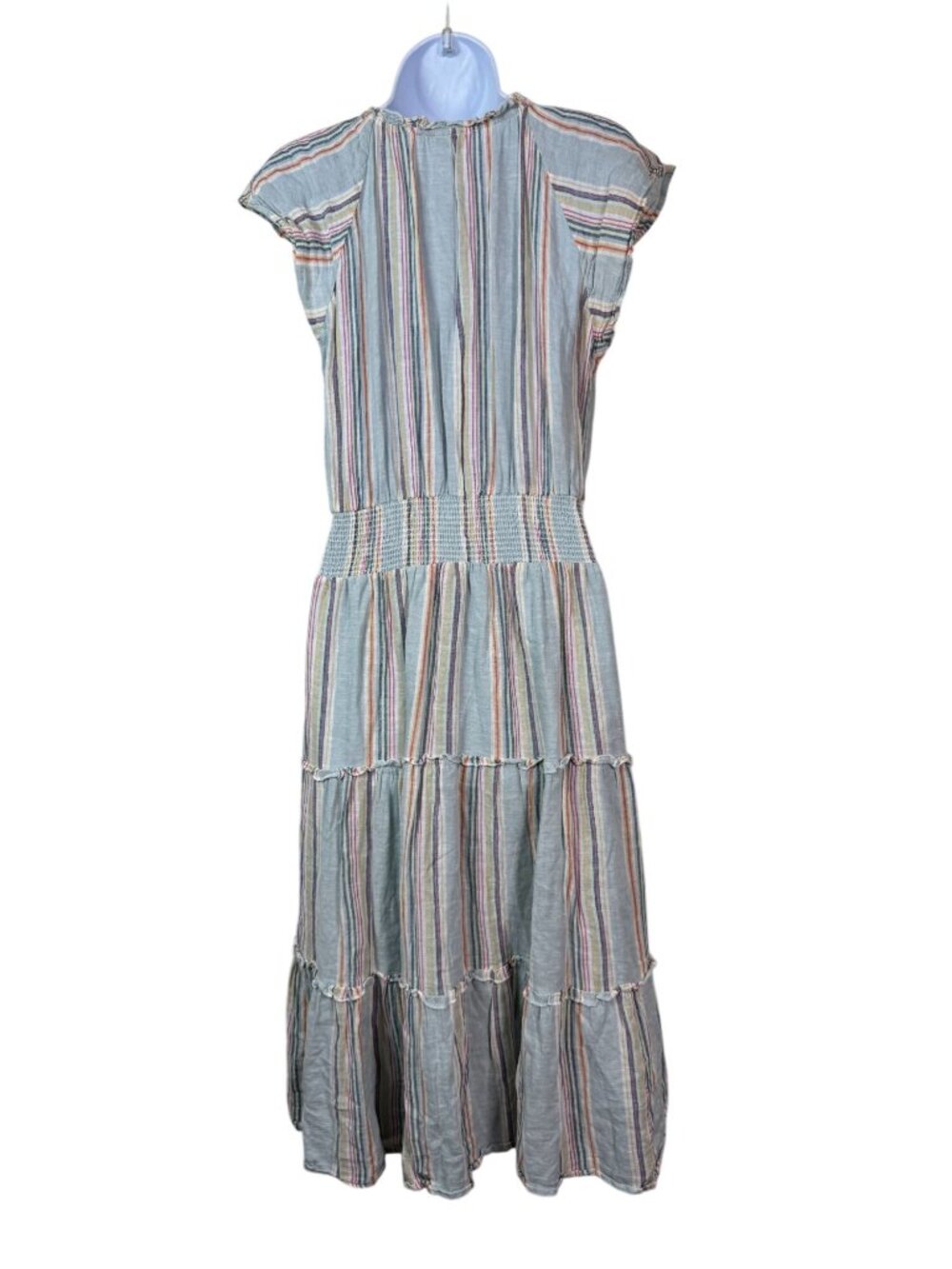 Rails Amelia Sage Harbour Stripe Tiered Midi Dress Linen Blend Size Small Green - Picture 2 of 16